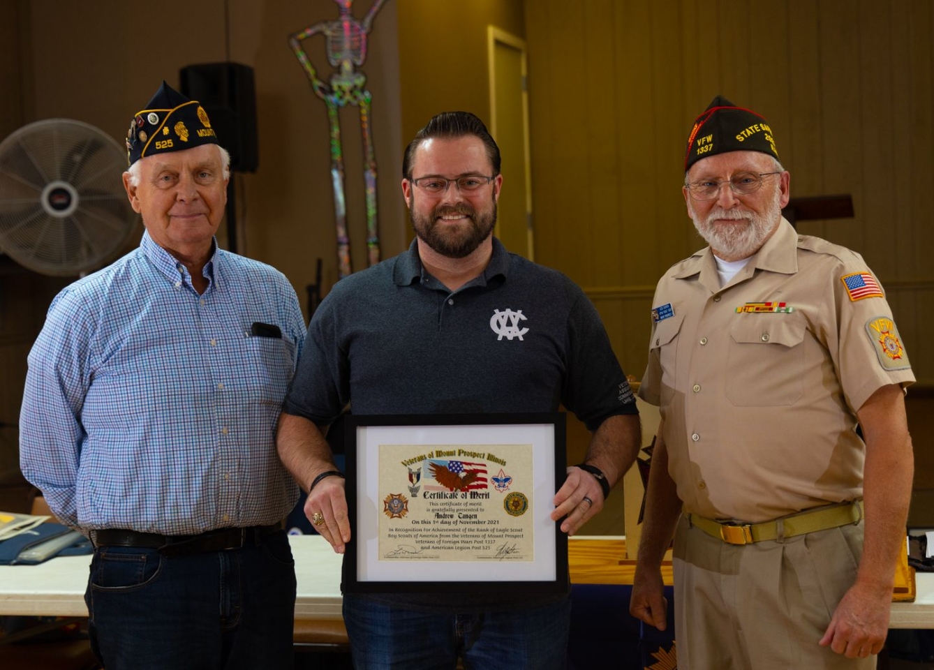 many years late Andrew Tangen VACLC gets recognition for his eagle scout award from post 1337